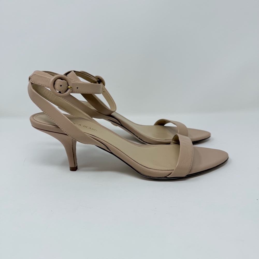 New Veronica Beard Darcelle Leather Sandal In Bisque Mid Heel Sz 7.5 - Picture 4 of 14